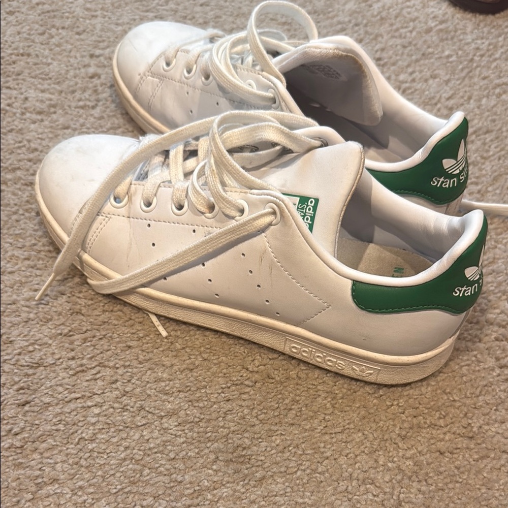 Adidas White and Green Stan Smith Sneakers